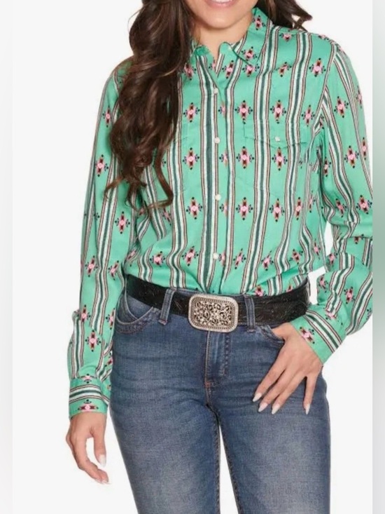 Wrangler Tops - Wrangler Retro Southwestern Strip Snap Long Sleeve Shirt Western Top SIZE XL